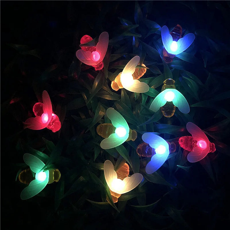 LED 8 Mode 5M/7M/12M Cute Honey Bees Solar String Lamp Fairy Lights Garlands Garden Christmas Wedding Holiday Decoration Easter