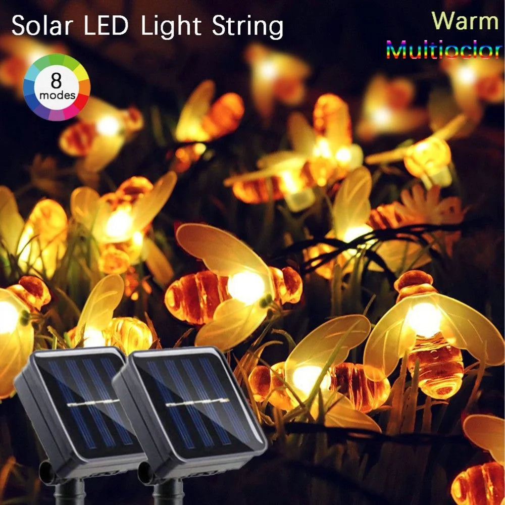LED 8 Mode 5M/7M/12M Cute Honey Bees Solar String Lamp Fairy Lights Garlands Garden Christmas Wedding Holiday Decoration Easter