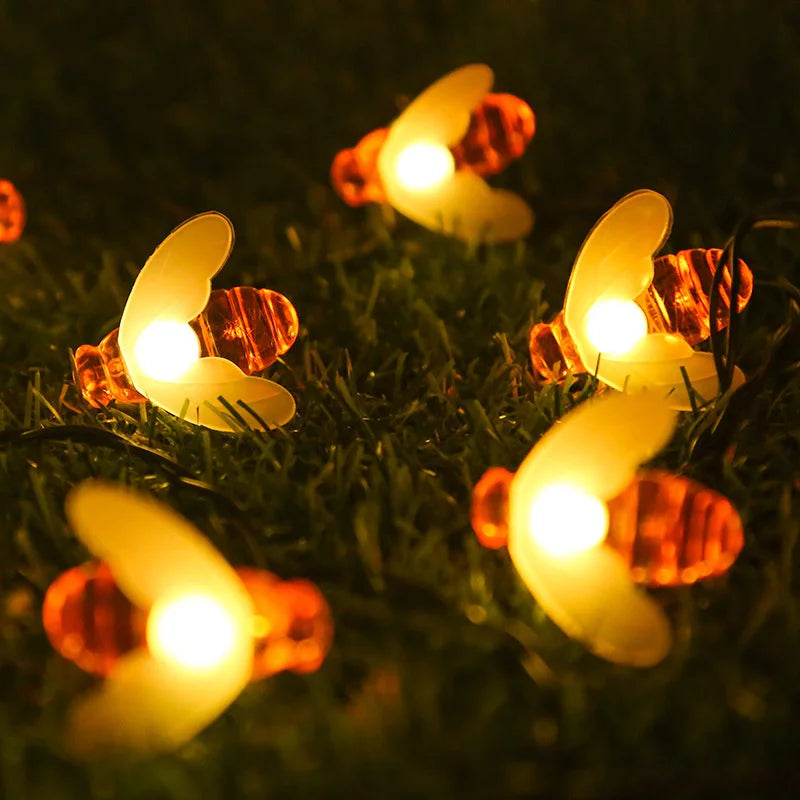 LED 8 Mode 5M/7M/12M Cute Honey Bees Solar String Lamp Fairy Lights Garlands Garden Christmas Wedding Holiday Decoration Easter