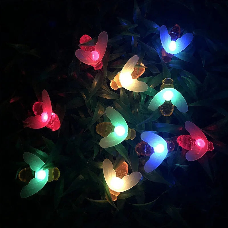 LED 8 Mode 5M/7M/12M Cute Honey Bees Solar String Lamp Fairy Lights Garlands Garden Christmas Wedding Holiday Decoration Easter