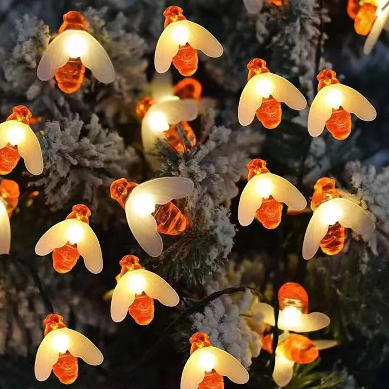 LED 8 Mode 5M/7M/12M Cute Honey Bees Solar String Lamp Fairy Lights Garlands Garden Christmas Wedding Holiday Decoration Easter