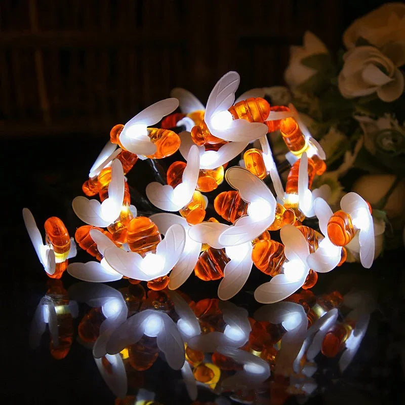 LED 8 Mode 5M/7M/12M Cute Honey Bees Solar String Lamp Fairy Lights Garlands Garden Christmas Wedding Holiday Decoration Easter