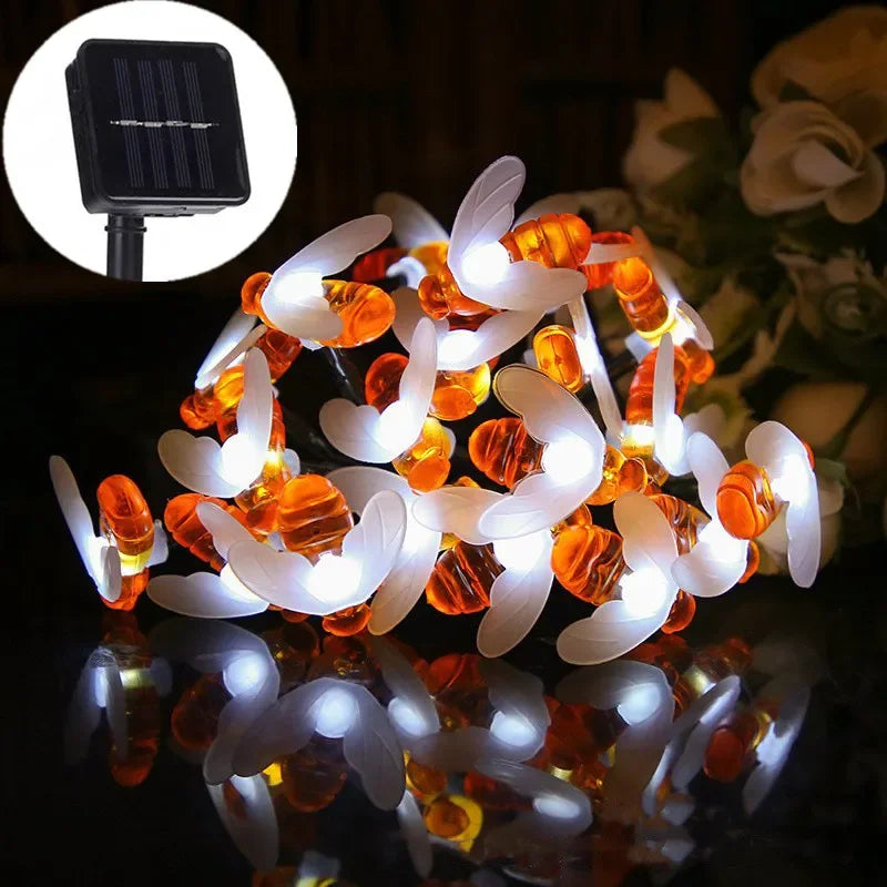 LED 8 Mode 5M/7M/12M Cute Honey Bees Solar String Lamp Fairy Lights Garlands Garden Christmas Wedding Holiday Decoration Easter