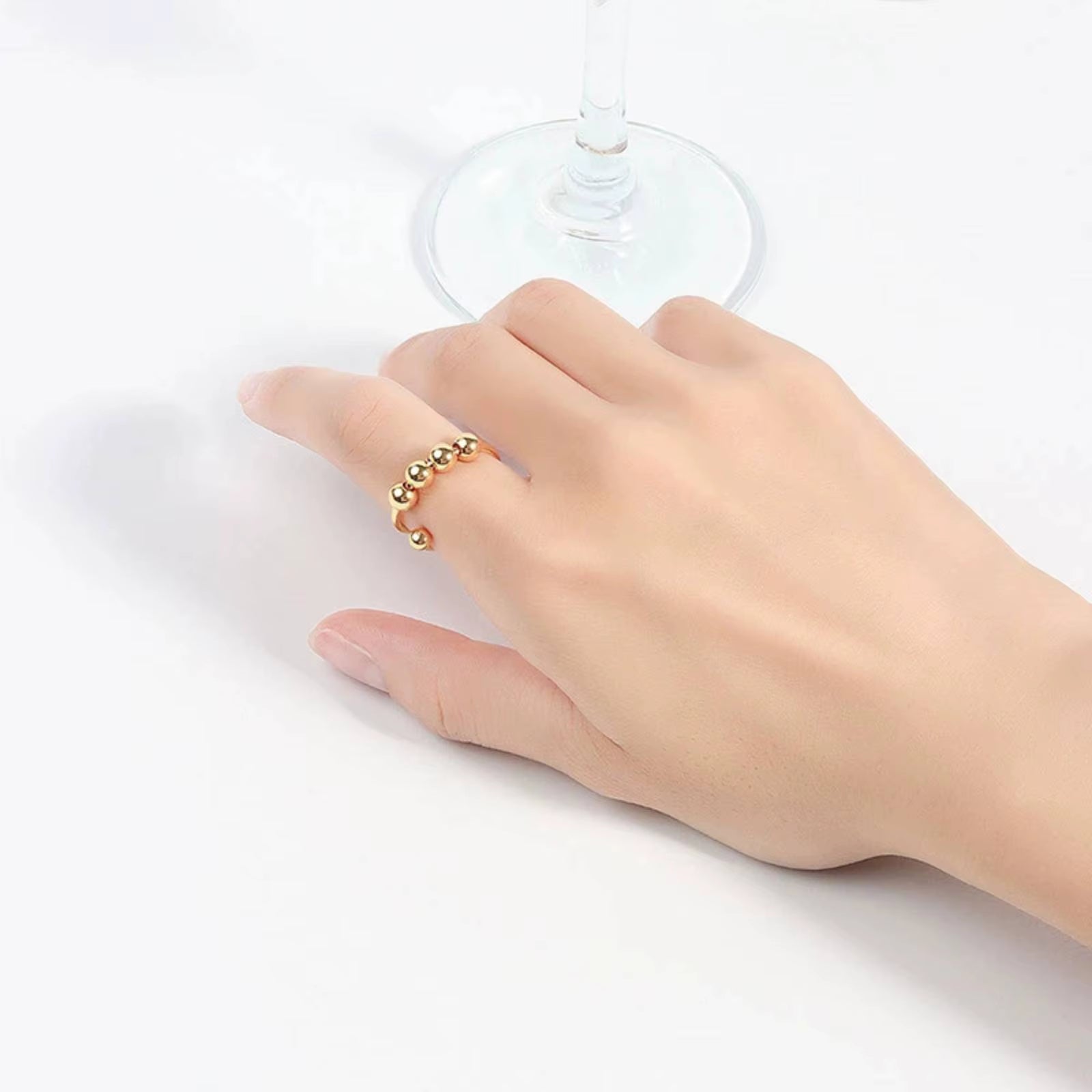 Rotating Beads Ring for Women Men Relieve Stress Anti-Stress Stainless Steel Jewelry Accessories