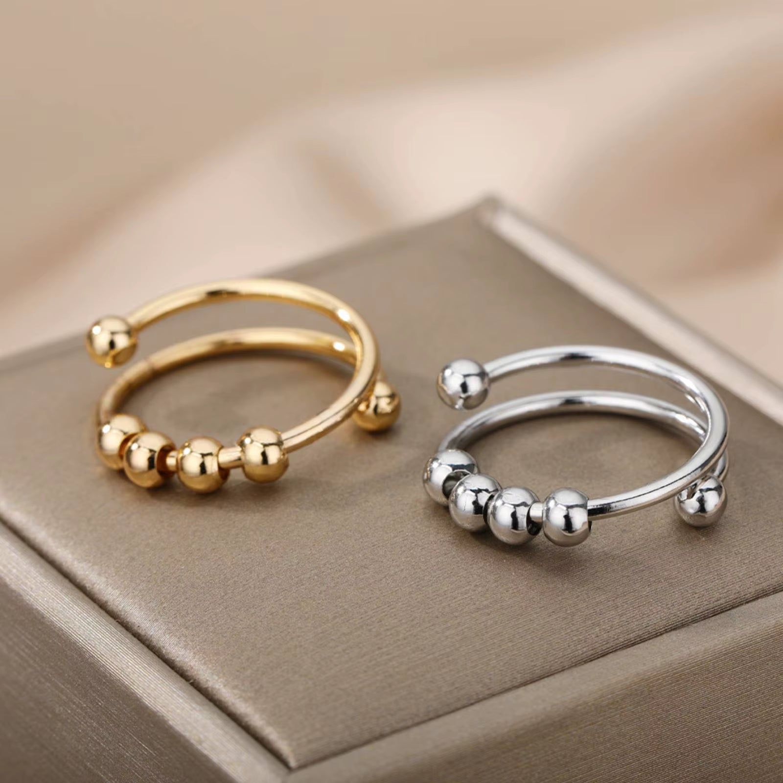 Rotating Beads Ring for Women Men Relieve Stress Anti-Stress Stainless Steel Jewelry Accessories