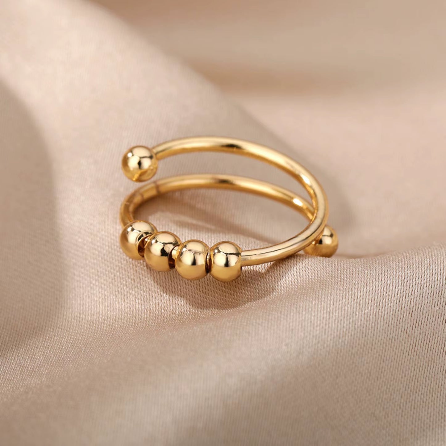Rotating Beads Ring for Women Men Relieve Stress Anti-Stress Stainless Steel Jewelry Accessories
