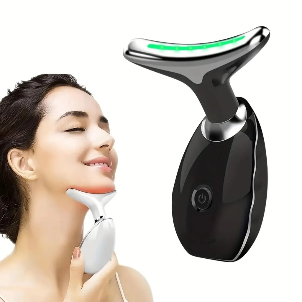 7LED Color Vibrating Neck Device Beauty Gift, Neck and Face Skin Massager, 1 Piece Set Portable Usb Charging, Electric Facial Ma